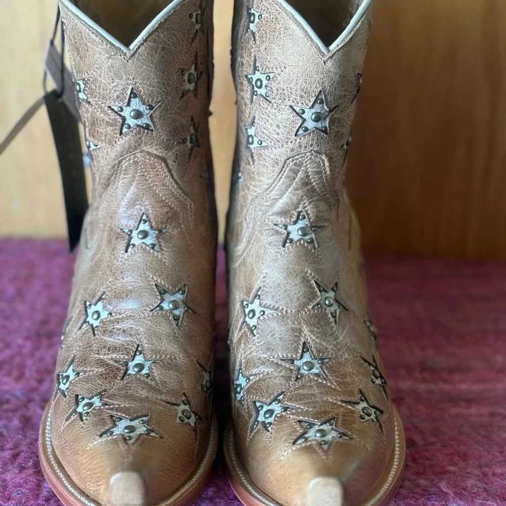 NEW Black Star Western Boots Womens Marfa Star Inlay Caramel  Sz 10B - Picture 2 of 9